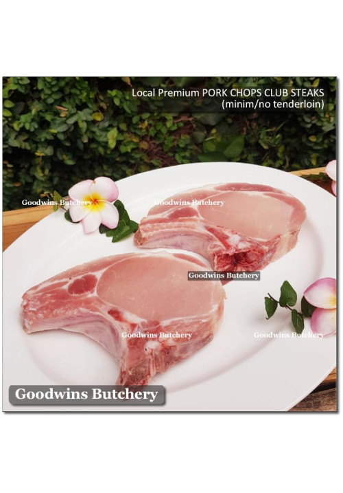 Pork CHOP SKIN OFF CLUB STEAK (less/no tenderloin) 1" 2.5cm frozen Local Premium (price/pack 600g 2pcs)